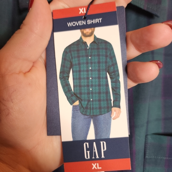 NWT Gap Green Blue Purple Plaid Long Sleeve Button Down Shirt Size XL - Picture 3 of 15